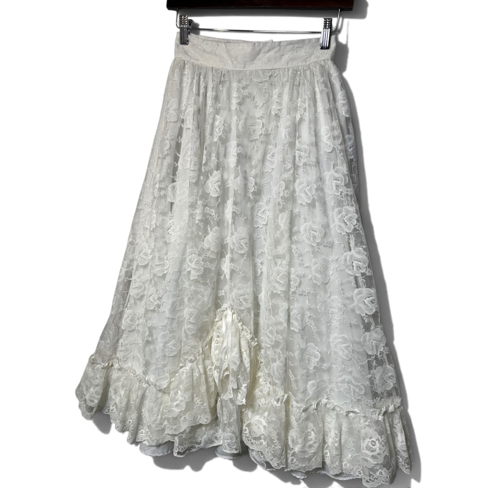 Miss Rodeo America Womens Skirt Floral Lace Ruffle Maxi 25 Waist White Western